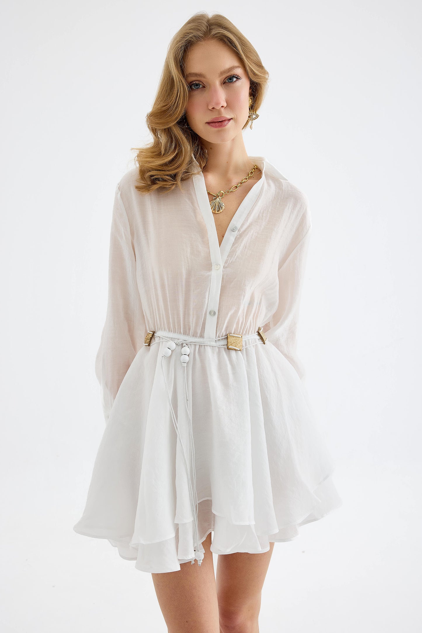 Alora Tencel Mini White Shirt Dress