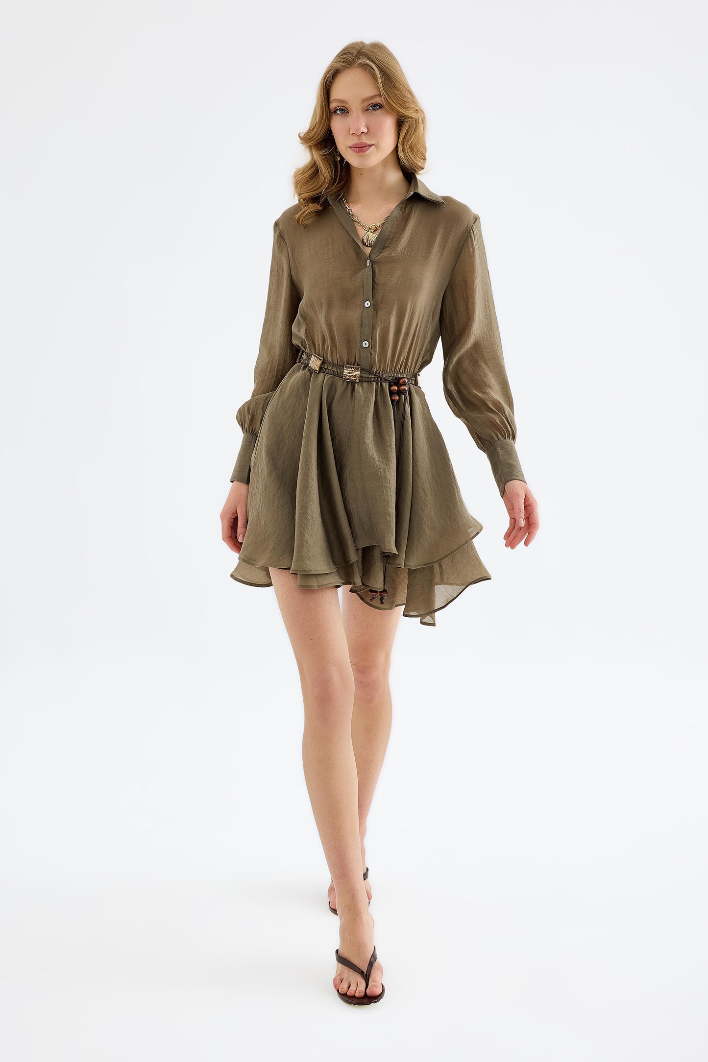 Alora Tencel Mini Shirt  Khaki Dress