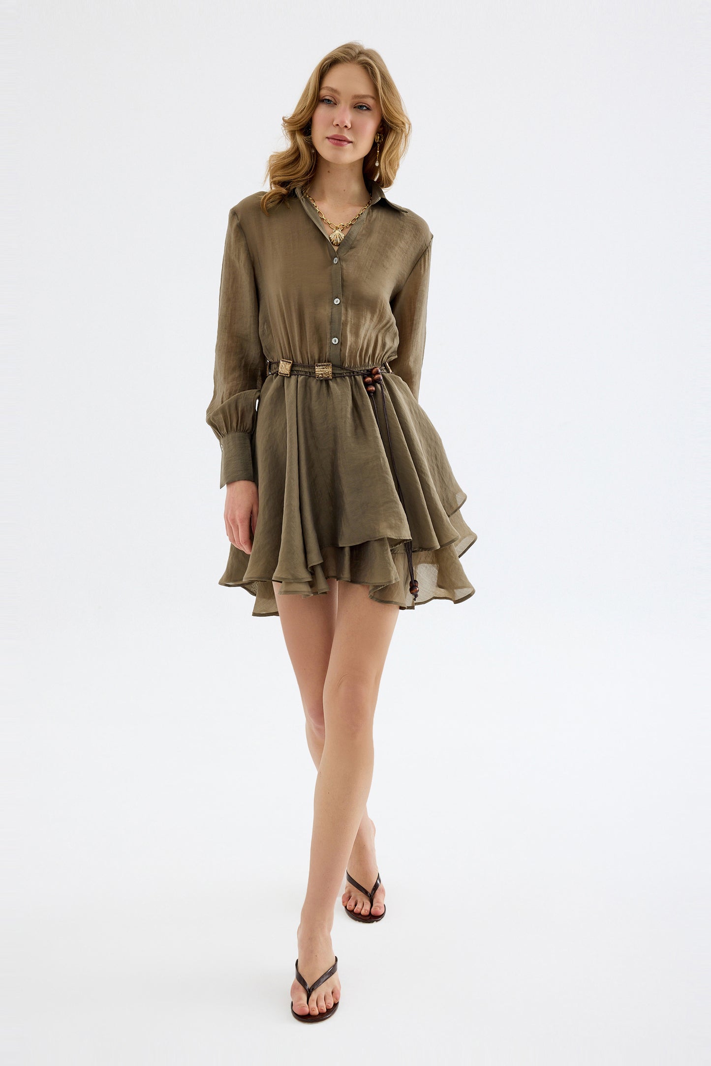 Alora Tencel Mini Shirt  Khaki Dress