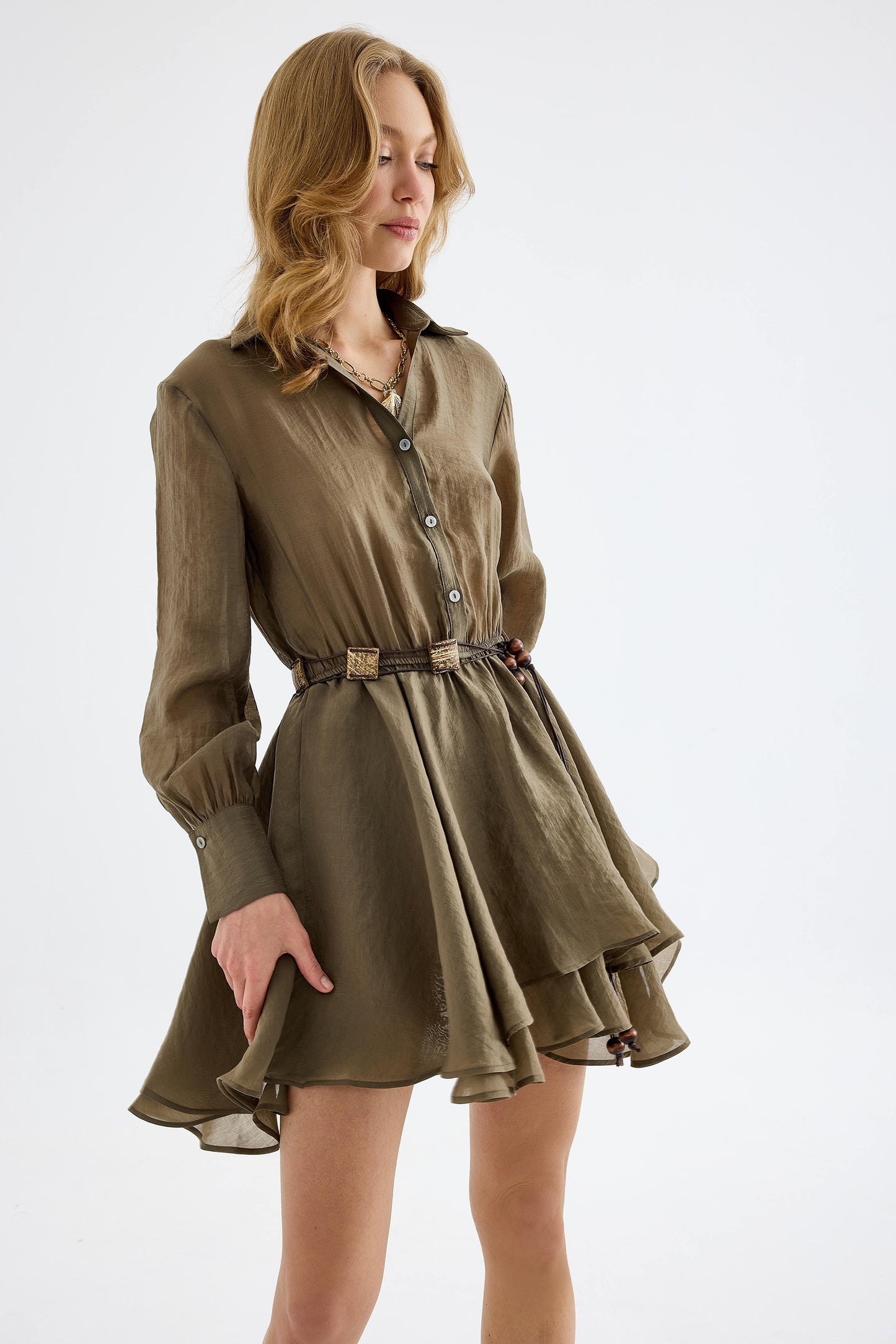 Alora Tencel Mini Shirt  Khaki Dress