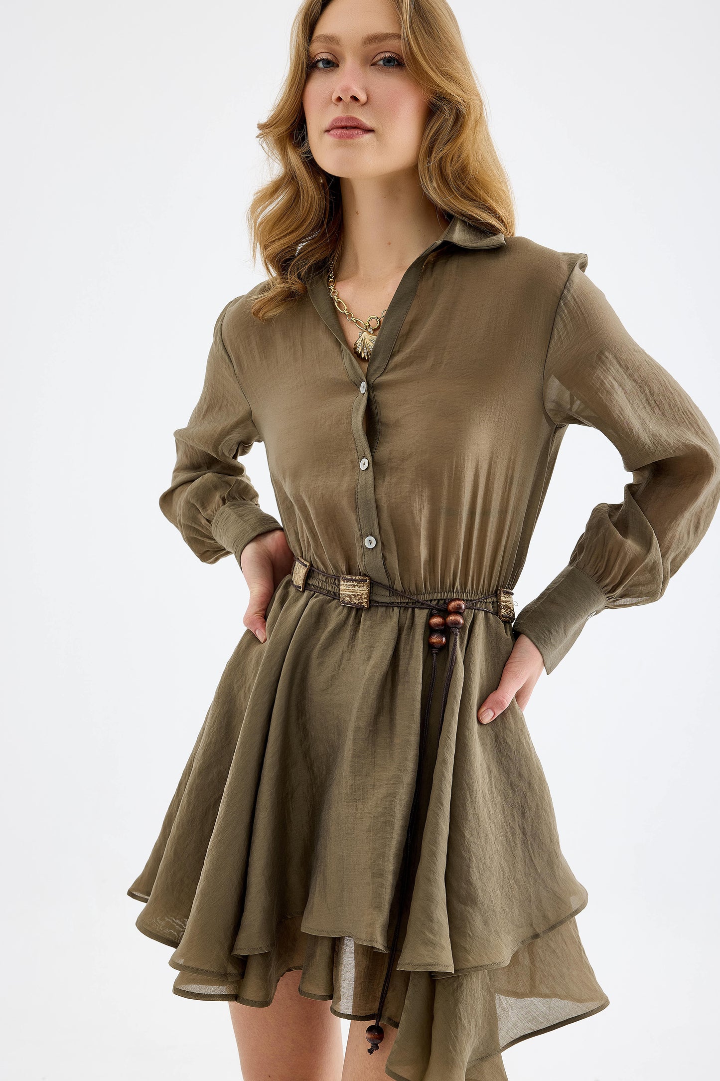 Alora Tencel Mini Shirt  Khaki Dress