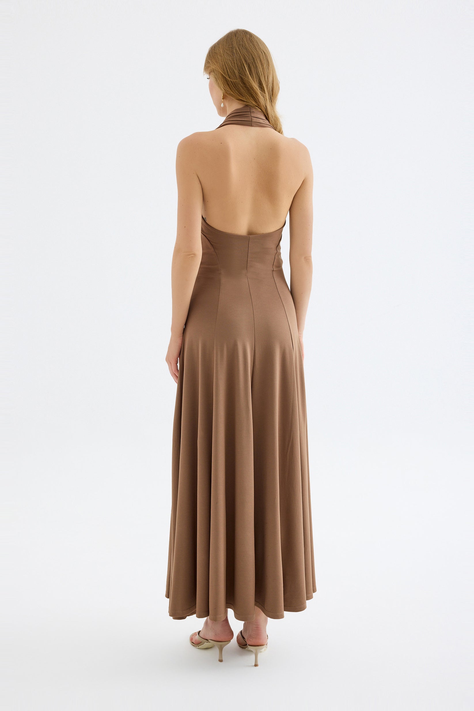 Isolde Viscose Halter Neck Maxi Dress – Beige