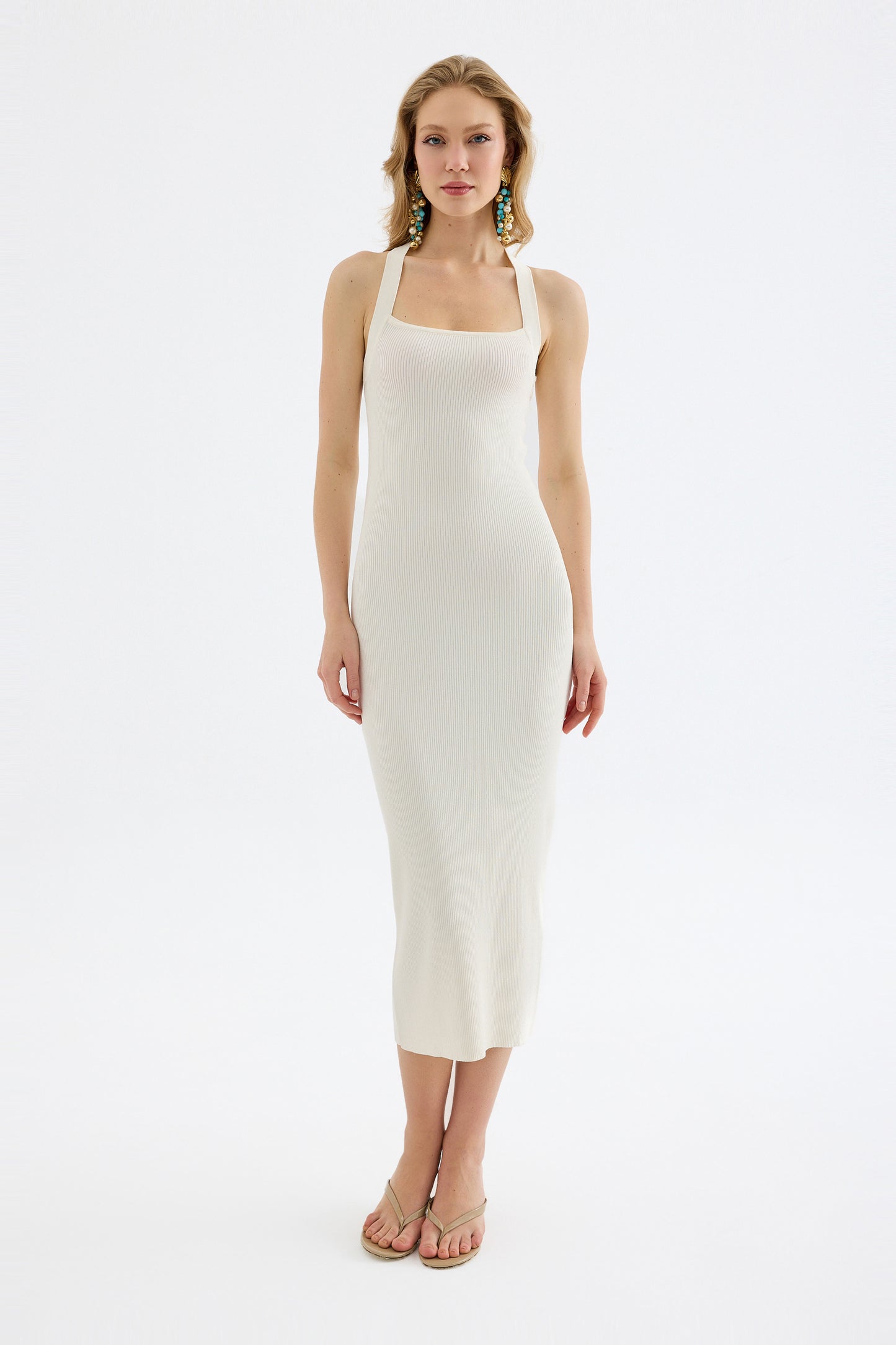 Azura Knit Crisscross Back Bodycon Midi Dress - Ivory