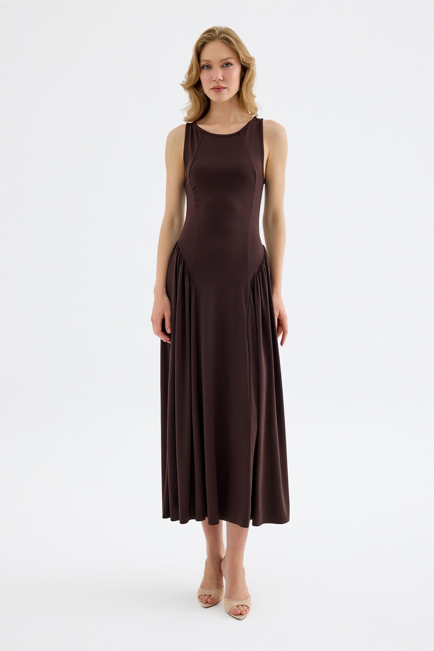 Elaris Viscose Bodycon Maxi Dress - Brown