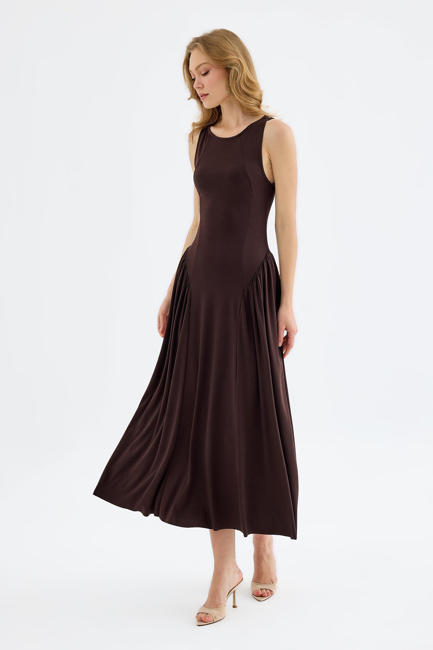 Elaris Viscose Bodycon Maxi Dress - Brown
