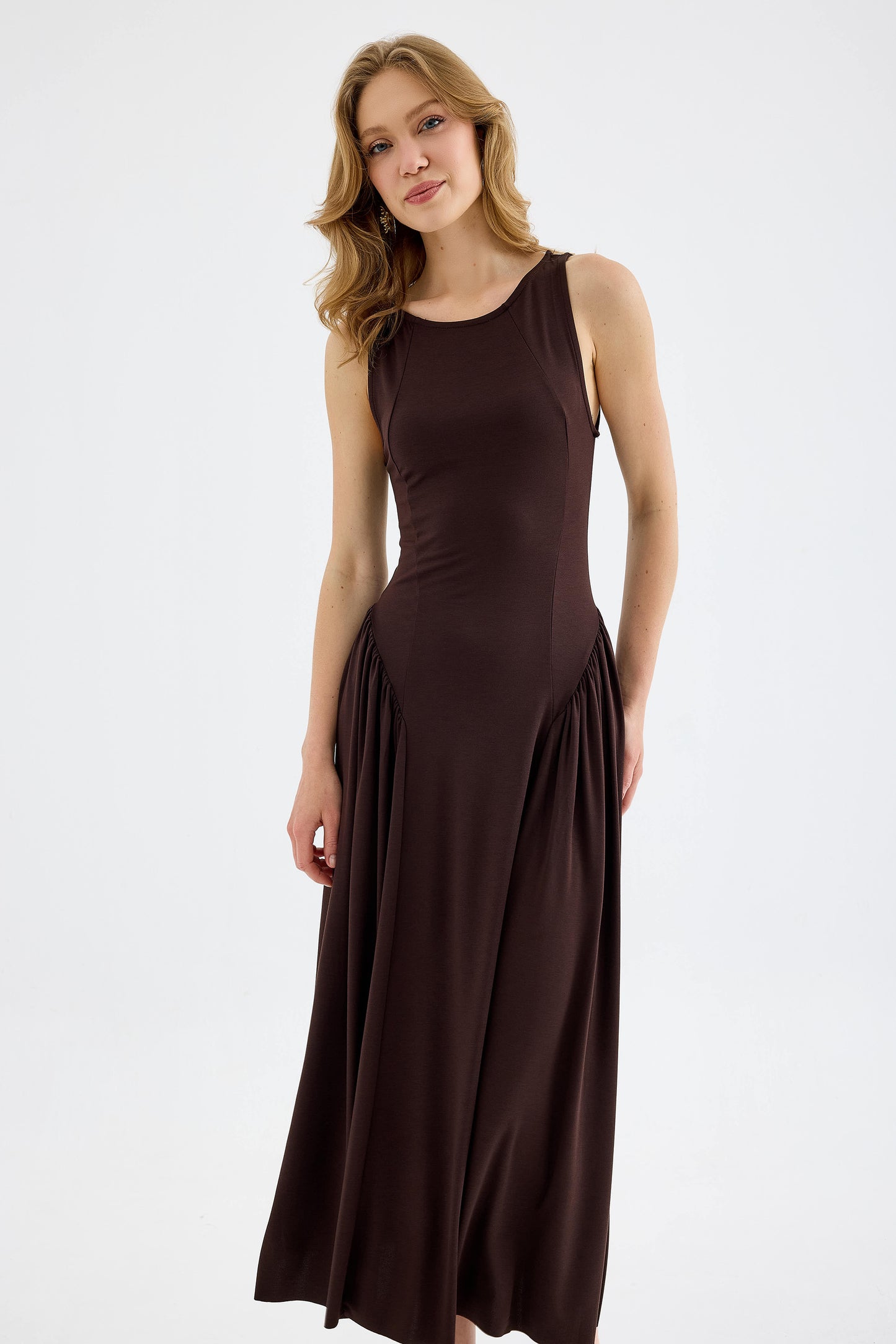 Elaris Viscose Bodycon Maxi Dress - Brown