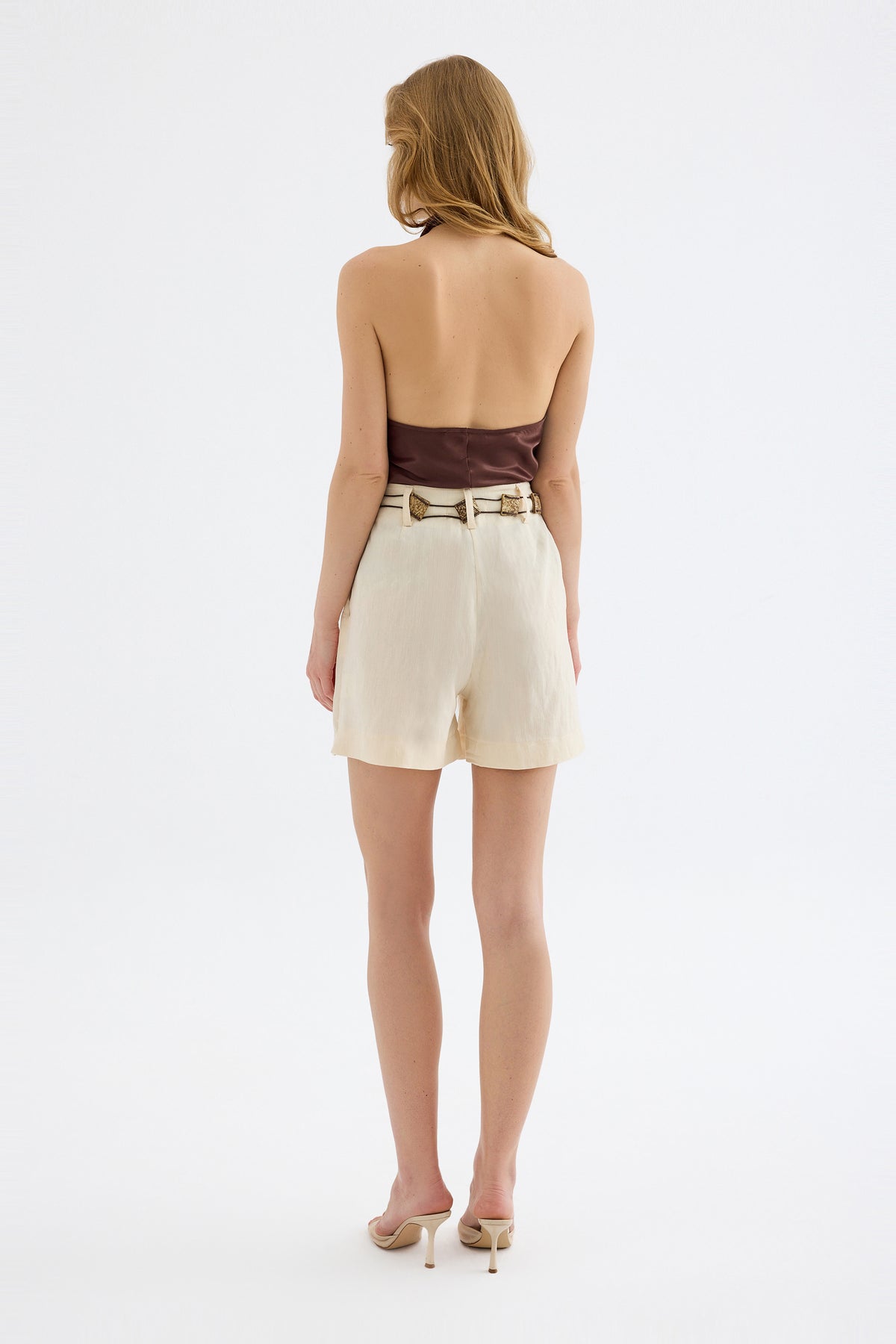 Aura Single Pleat Mini Shorts - Beige