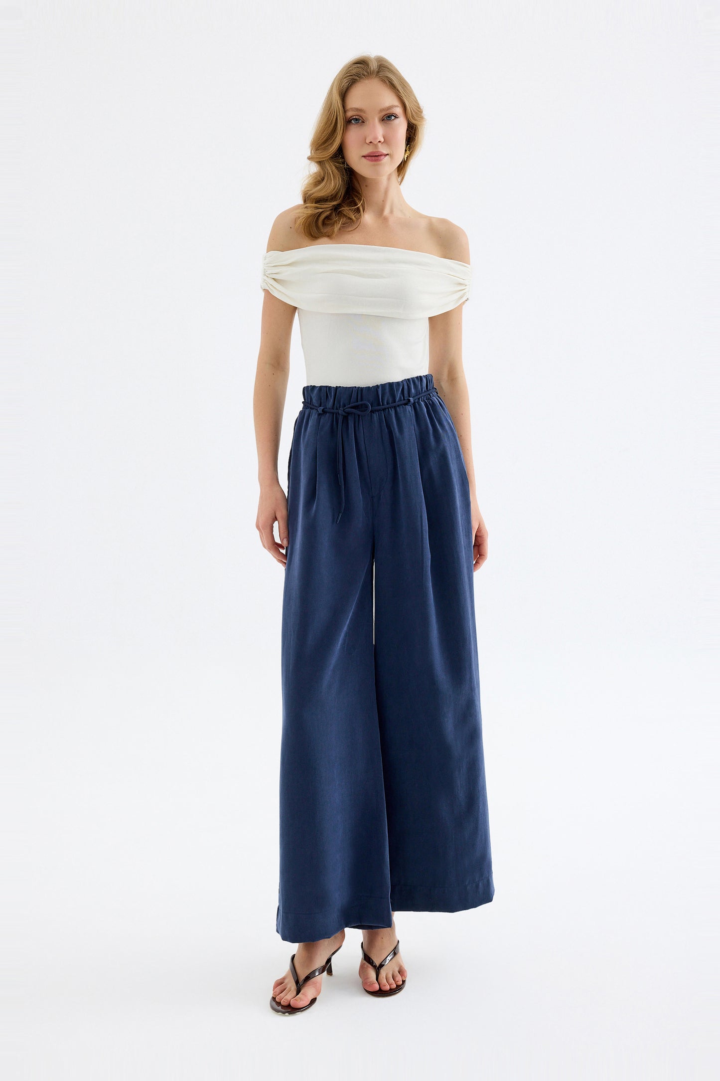 Calira Modal Wide Leg Pants - Navy Blue