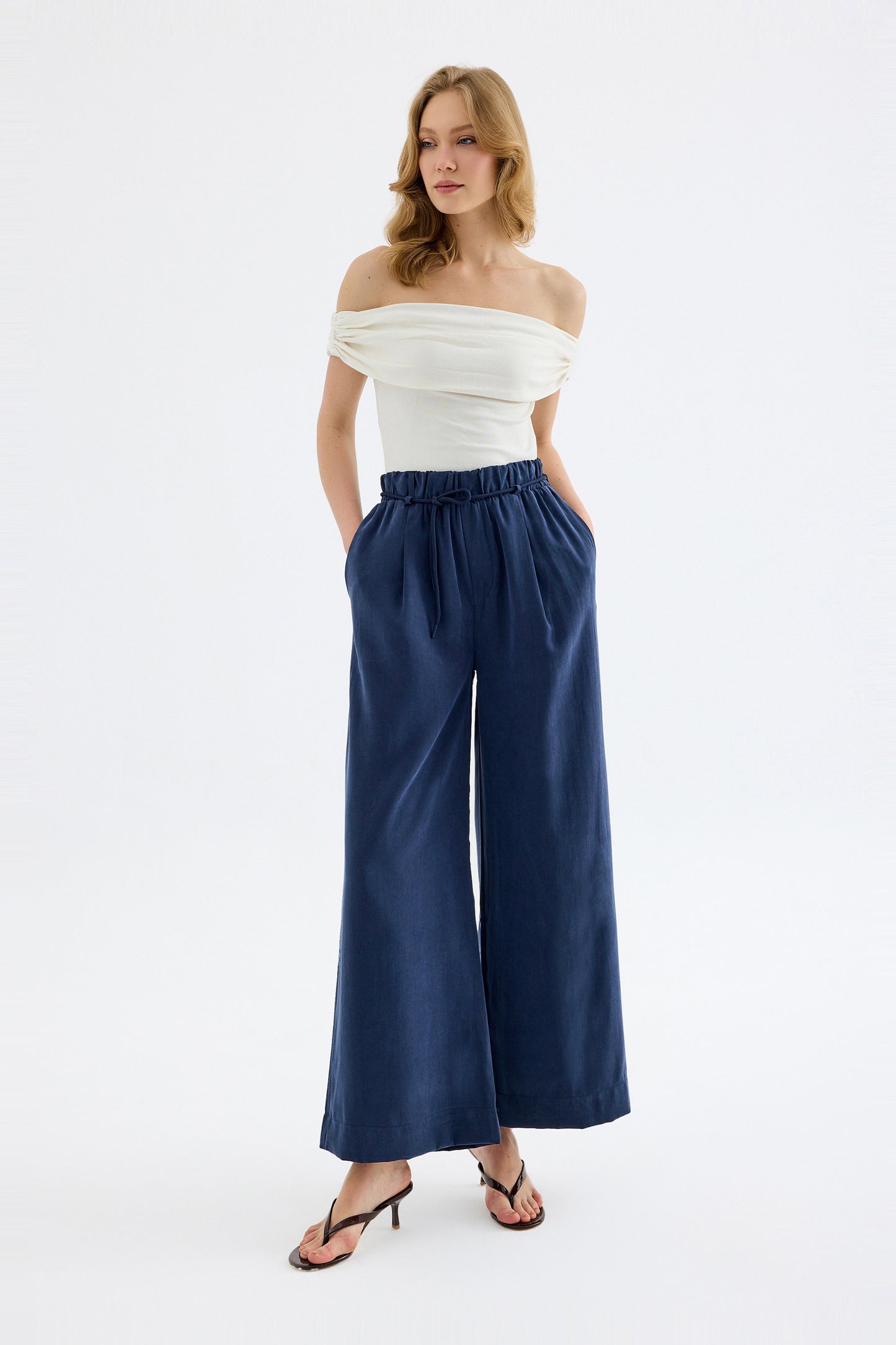 Calira Modal Wide Leg Pants - Navy Blue
