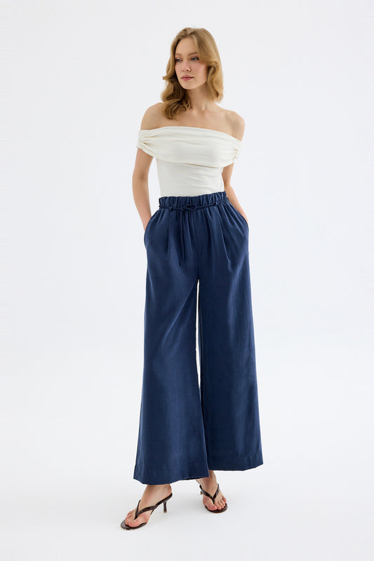 Calira Modal Wide Leg Pants - Navy Blue