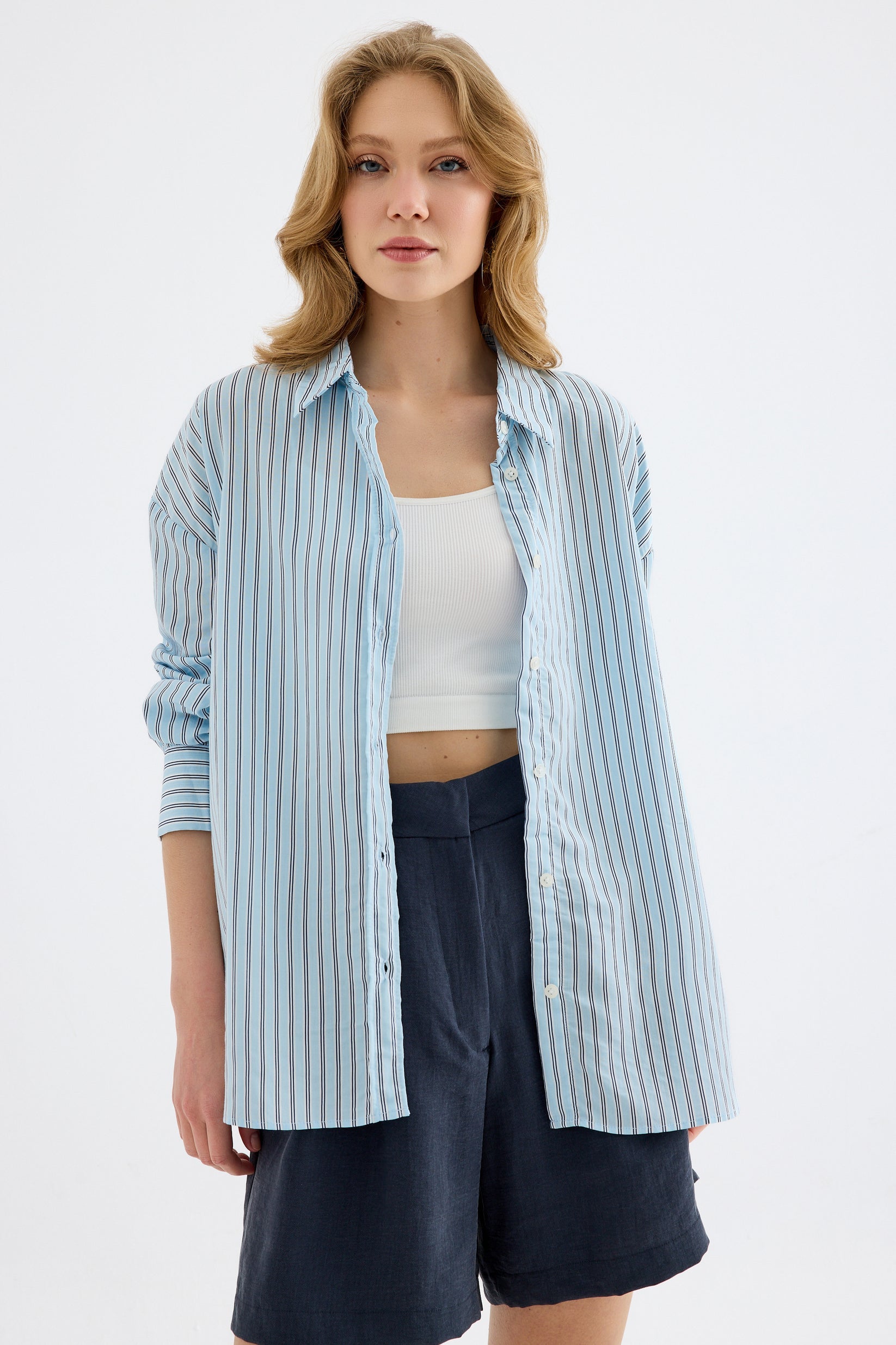 Vionne Viscose Striped Shirt - Blue