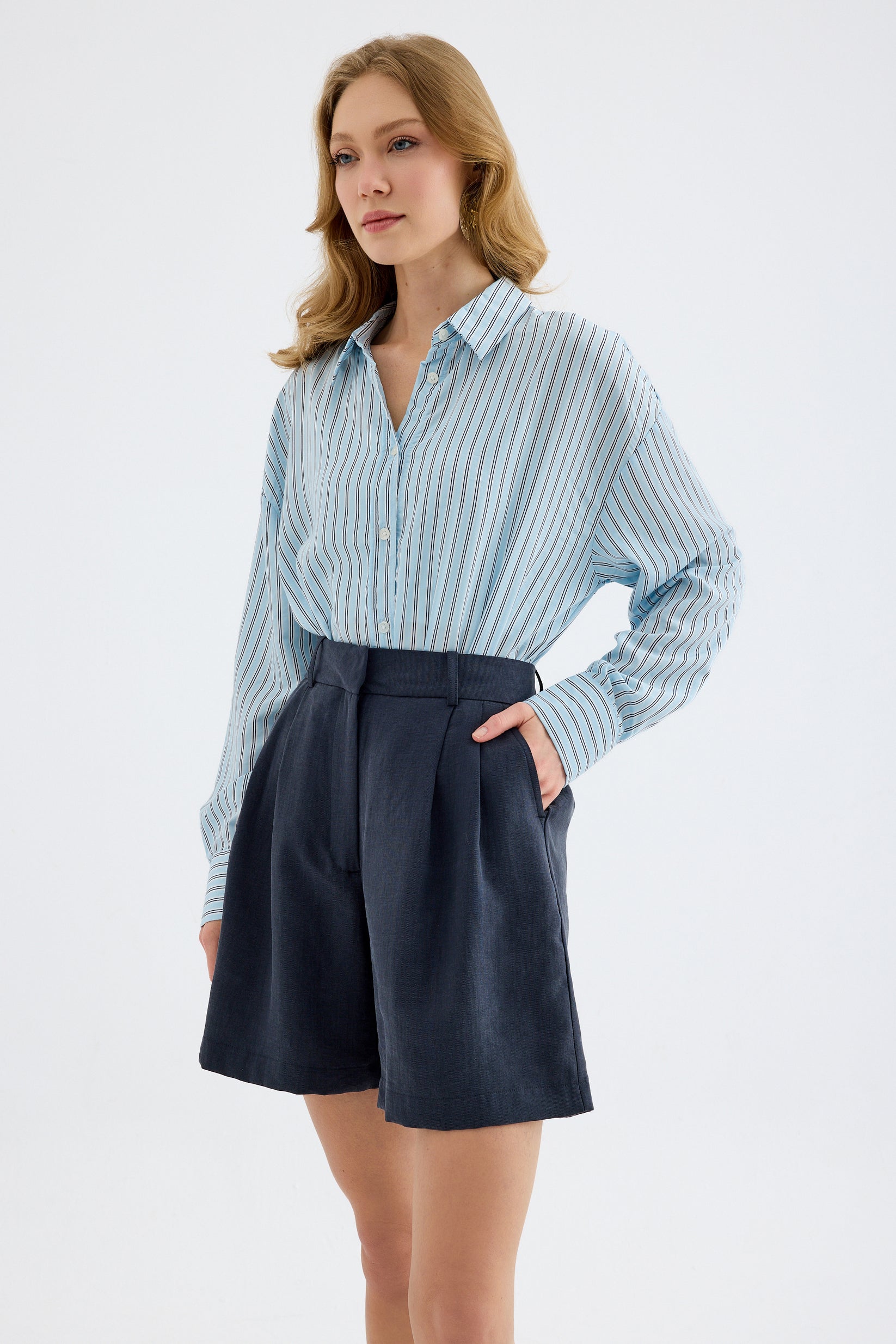 Vionne Viscose Striped Shirt - Blue