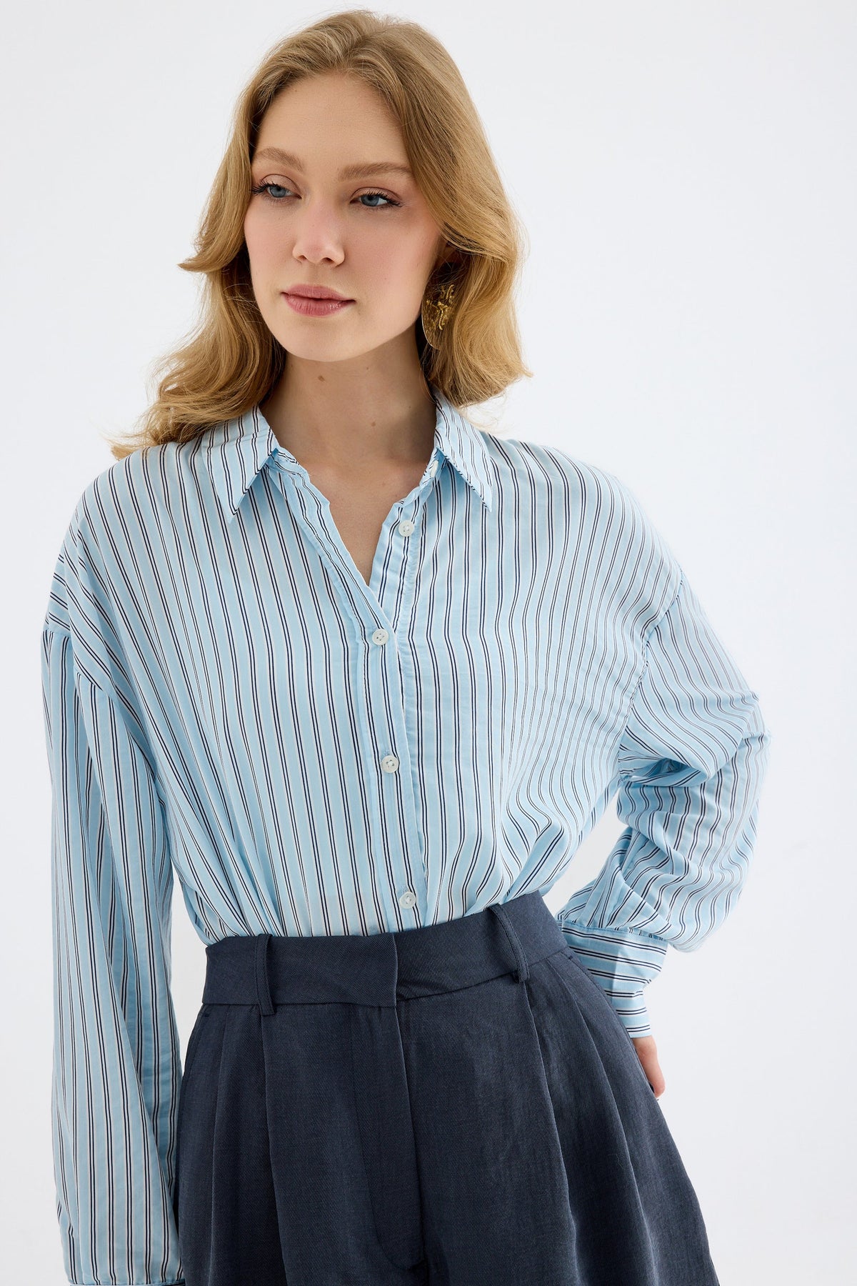 Vionne Viscose Striped Shirt - Blue