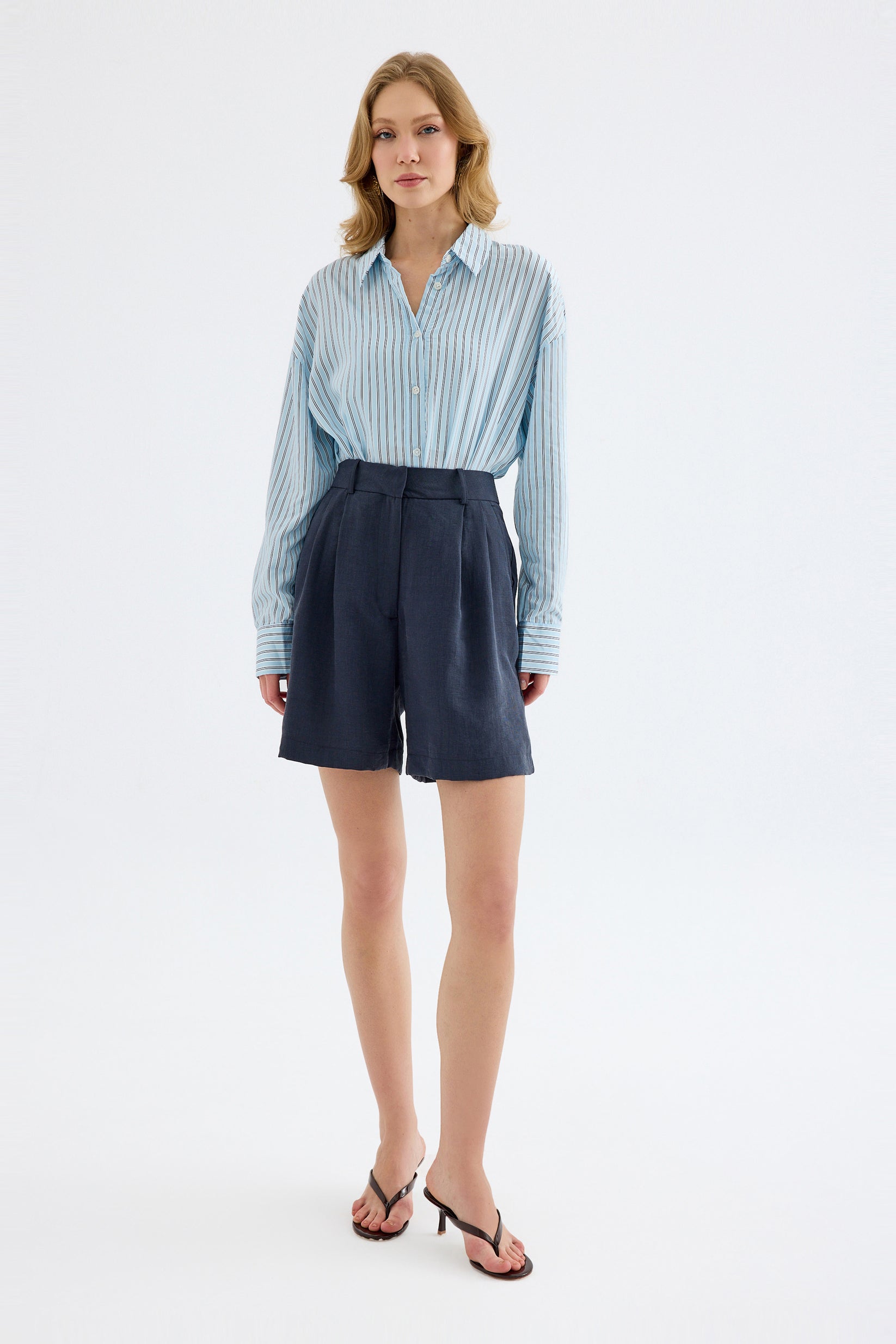 Vionne Viscose Striped Shirt - Blue