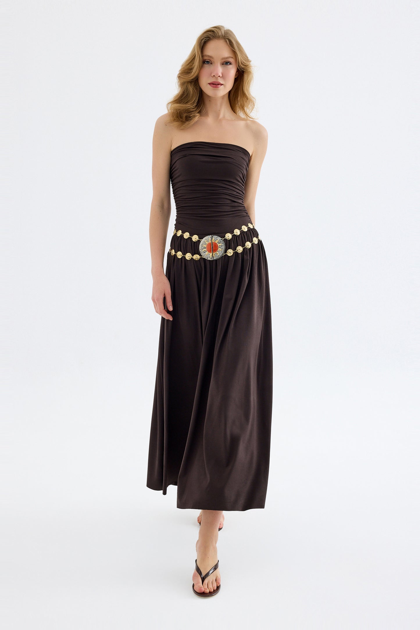 Aluna Strapless Maxi Brown Dress