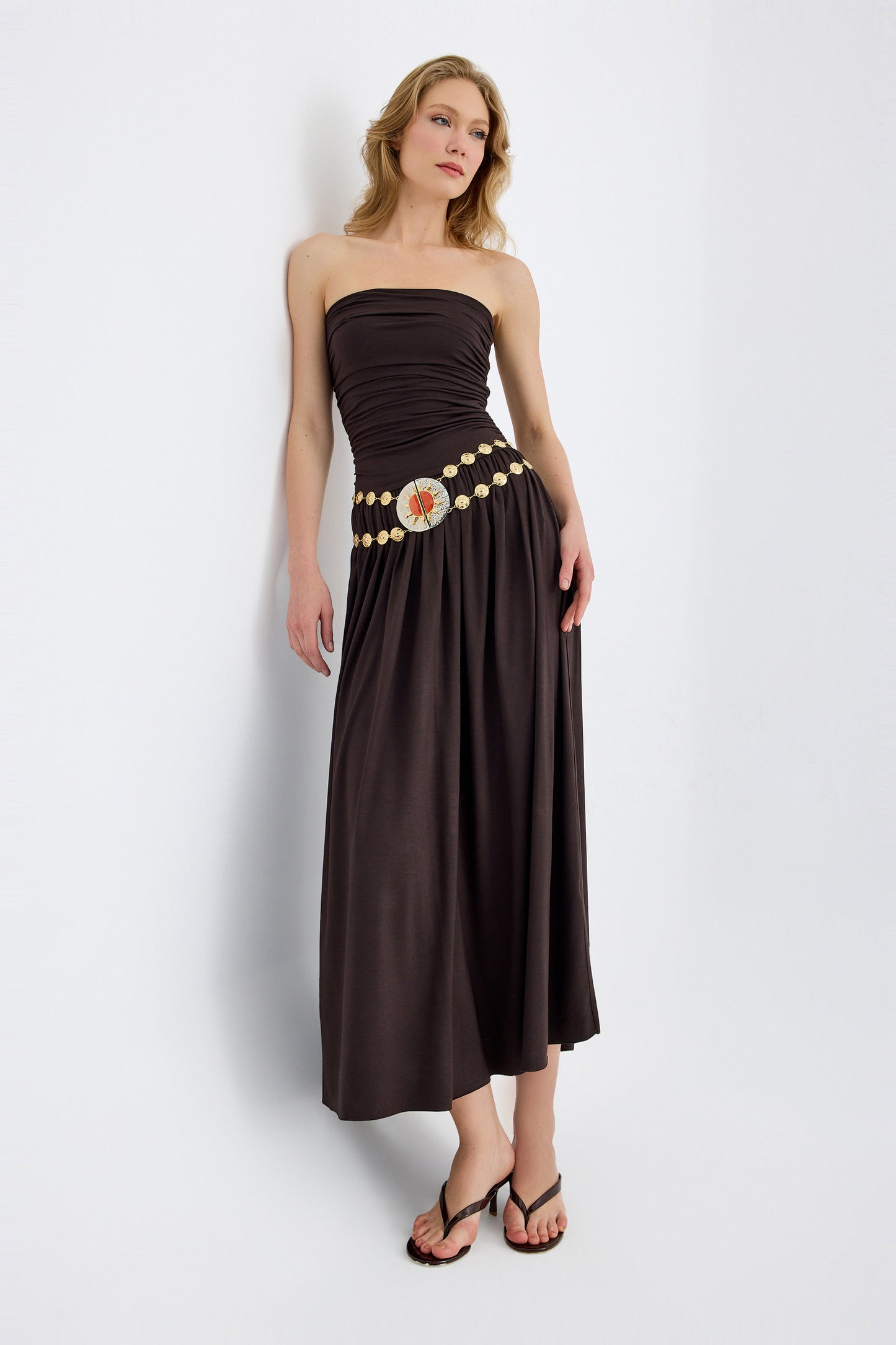 Aluna Strapless Maxi Brown Dress
