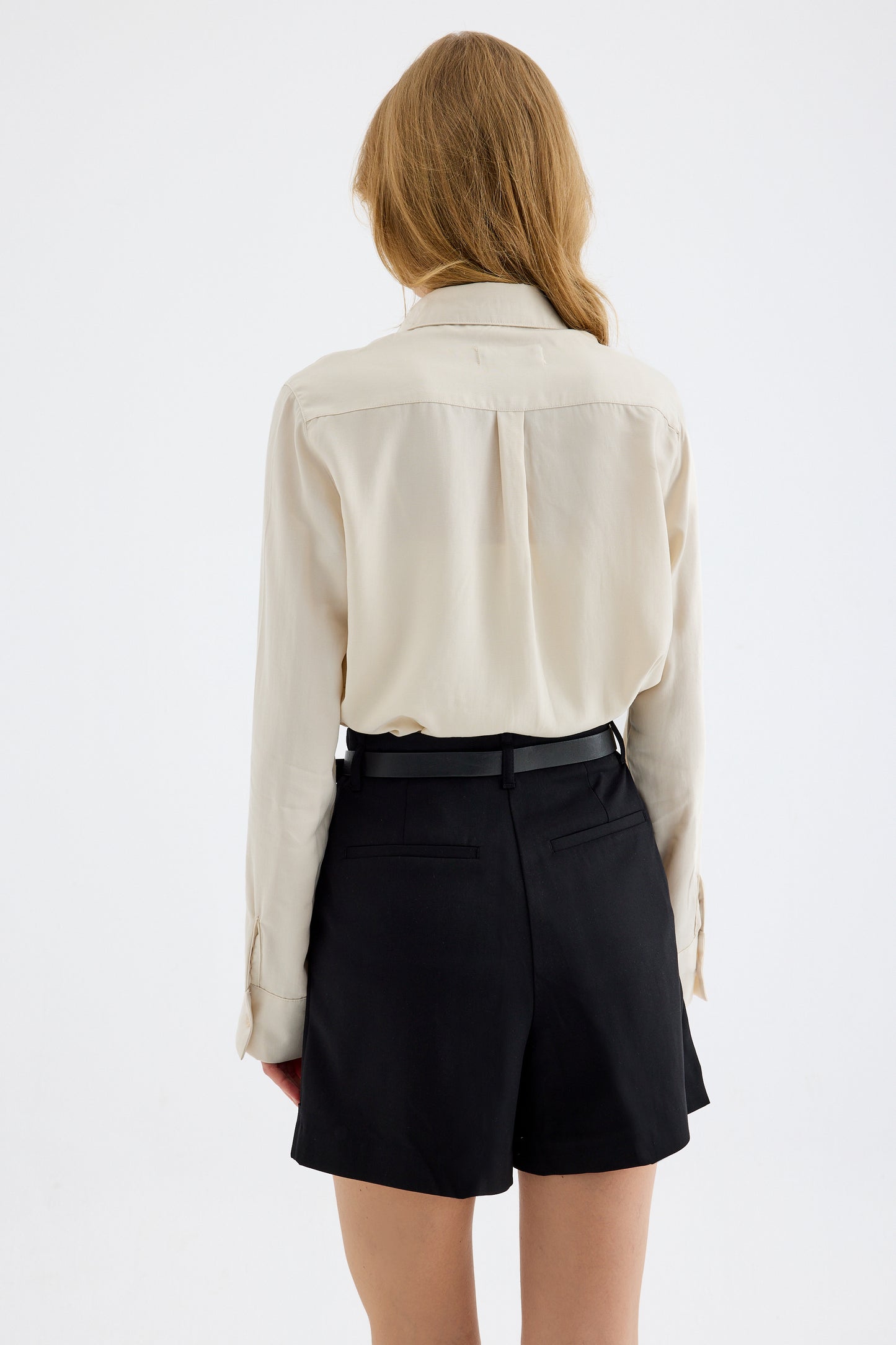 Lina High Waisted Single Pleat Black Shorts