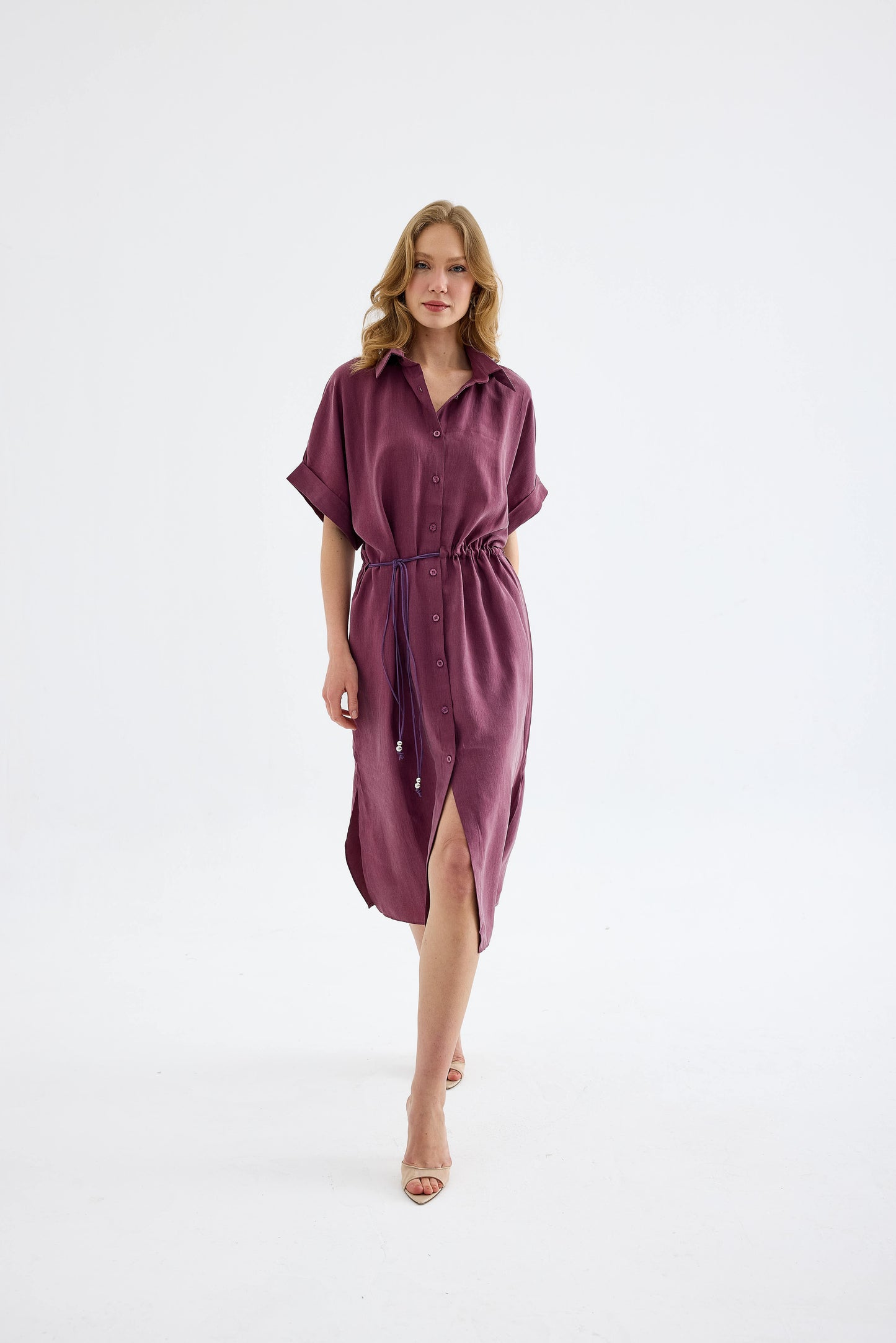 Solenne Cotton Midi Shirt Dress - Plum
