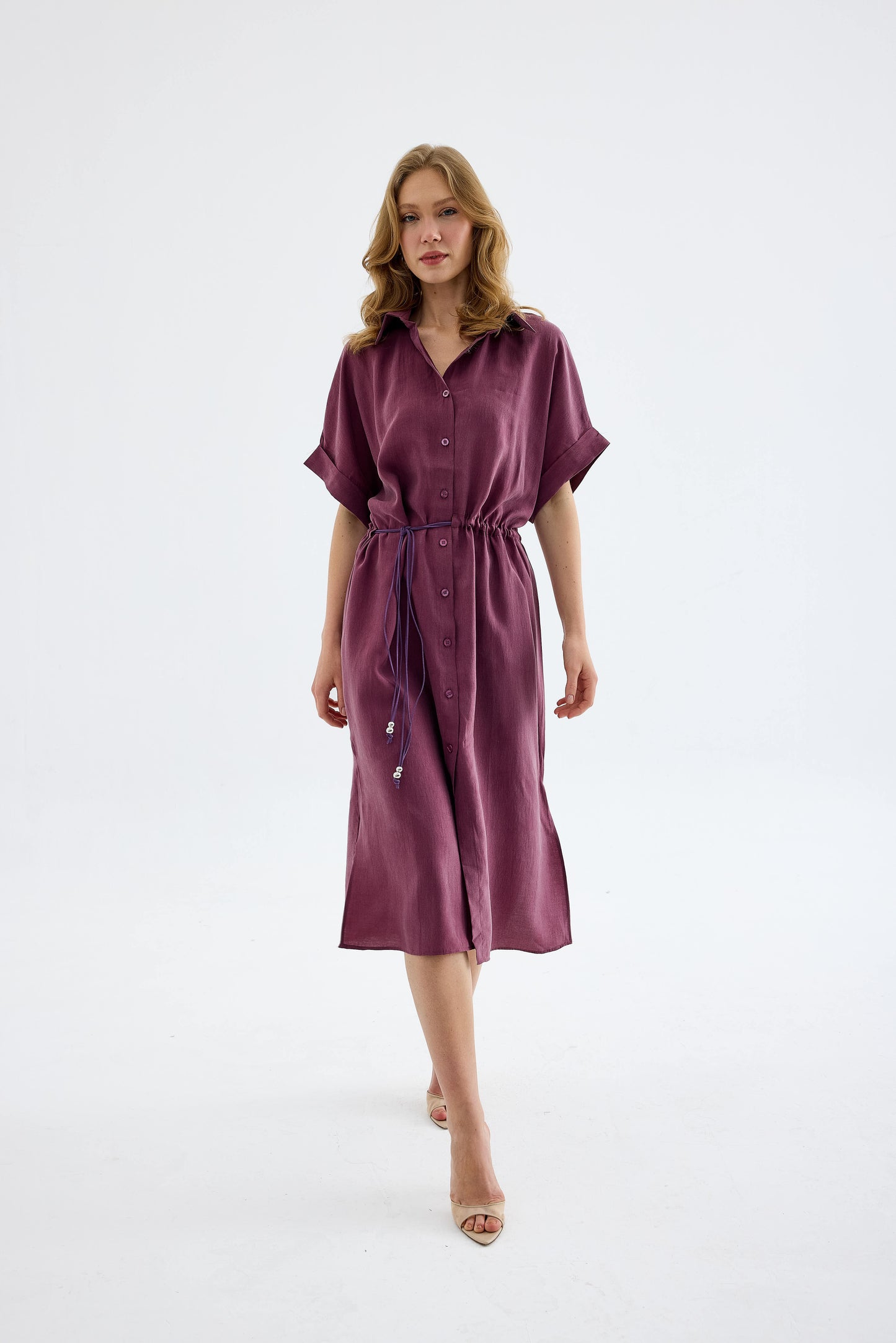 Solenne Cotton Midi Shirt Dress - Plum