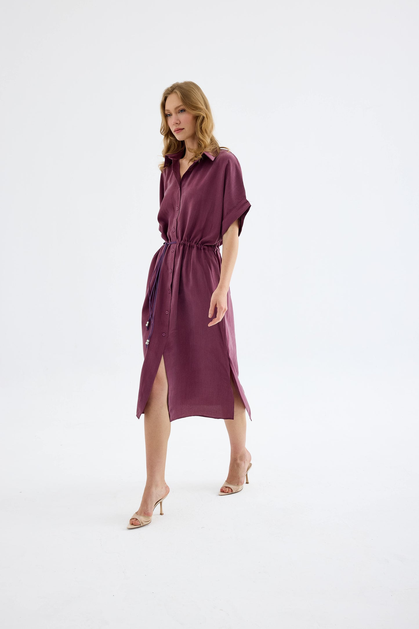 Solenne Cotton Midi Shirt Dress - Plum