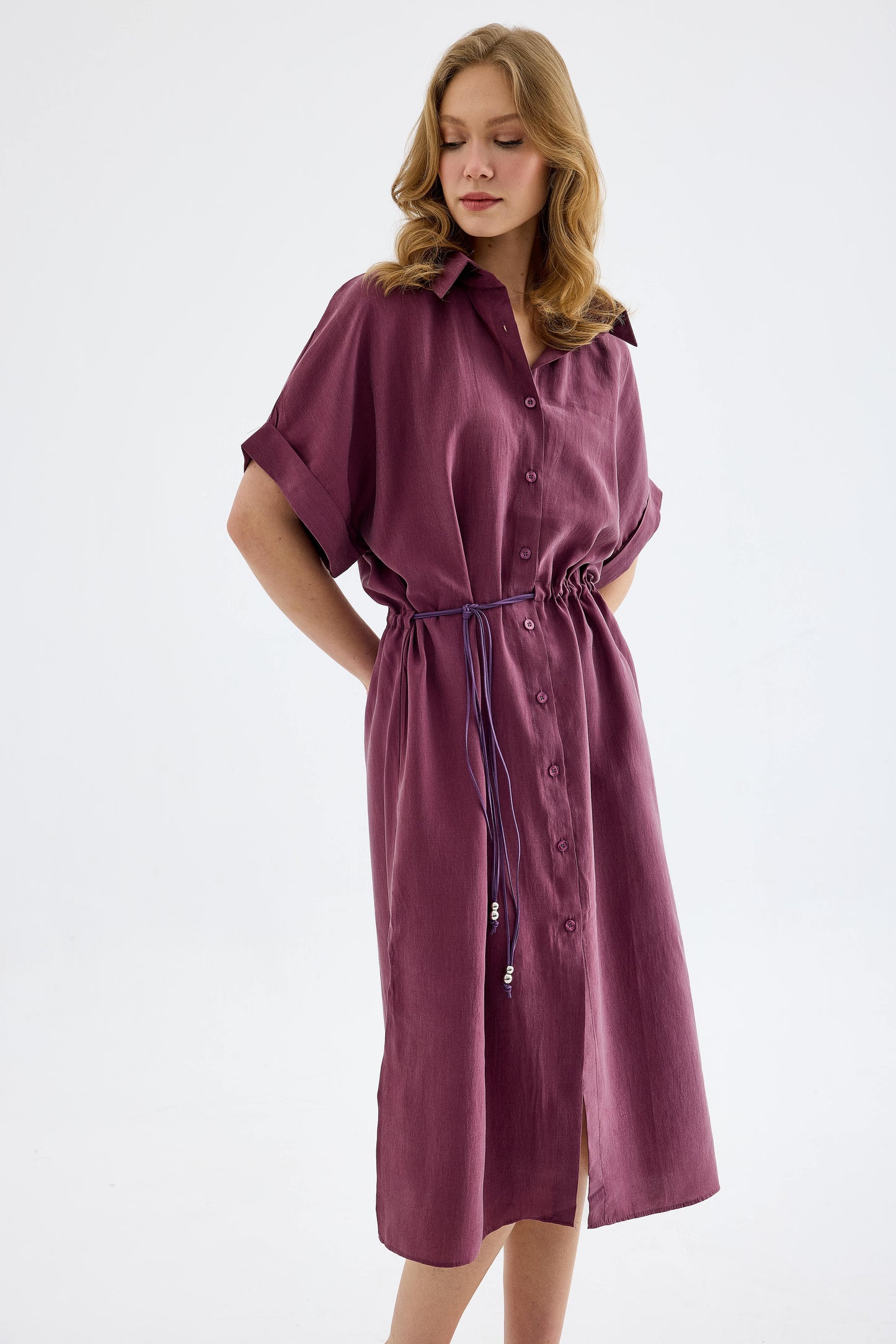 Solenne Cotton Midi Shirt Dress - Plum