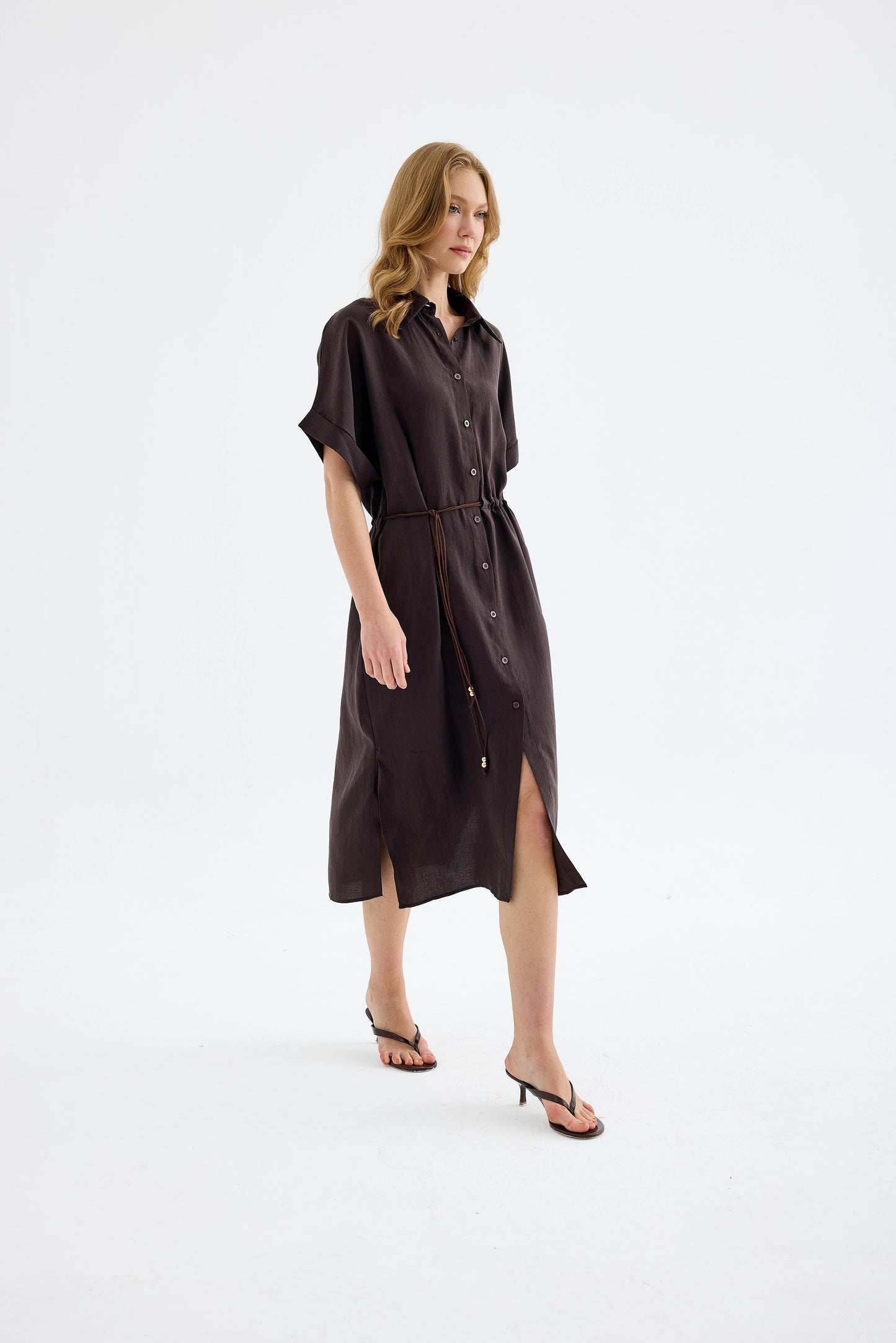 Solenne Cotton Midi Shirt Dress - Brown