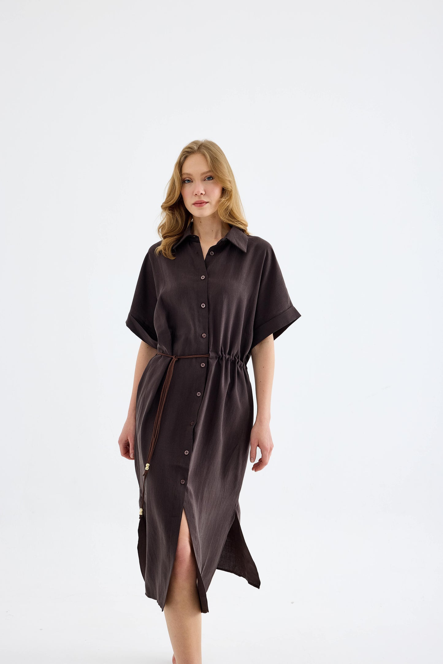 Solenne Cotton Midi Shirt Dress - Brown