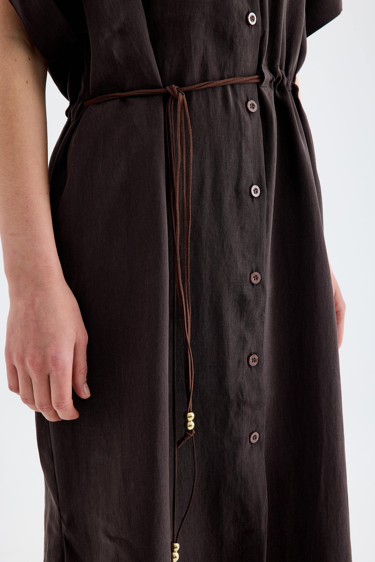 Solenne Cotton Midi Shirt Dress - Brown