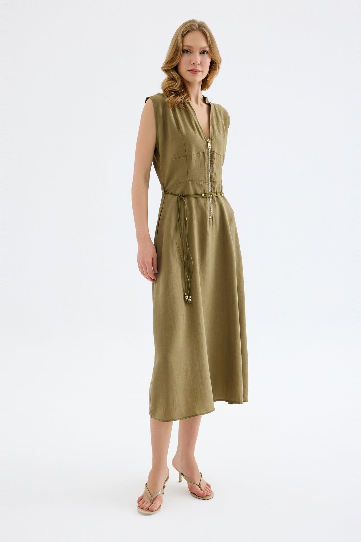 Meliora Modal Blend Midi Dress - Khaki