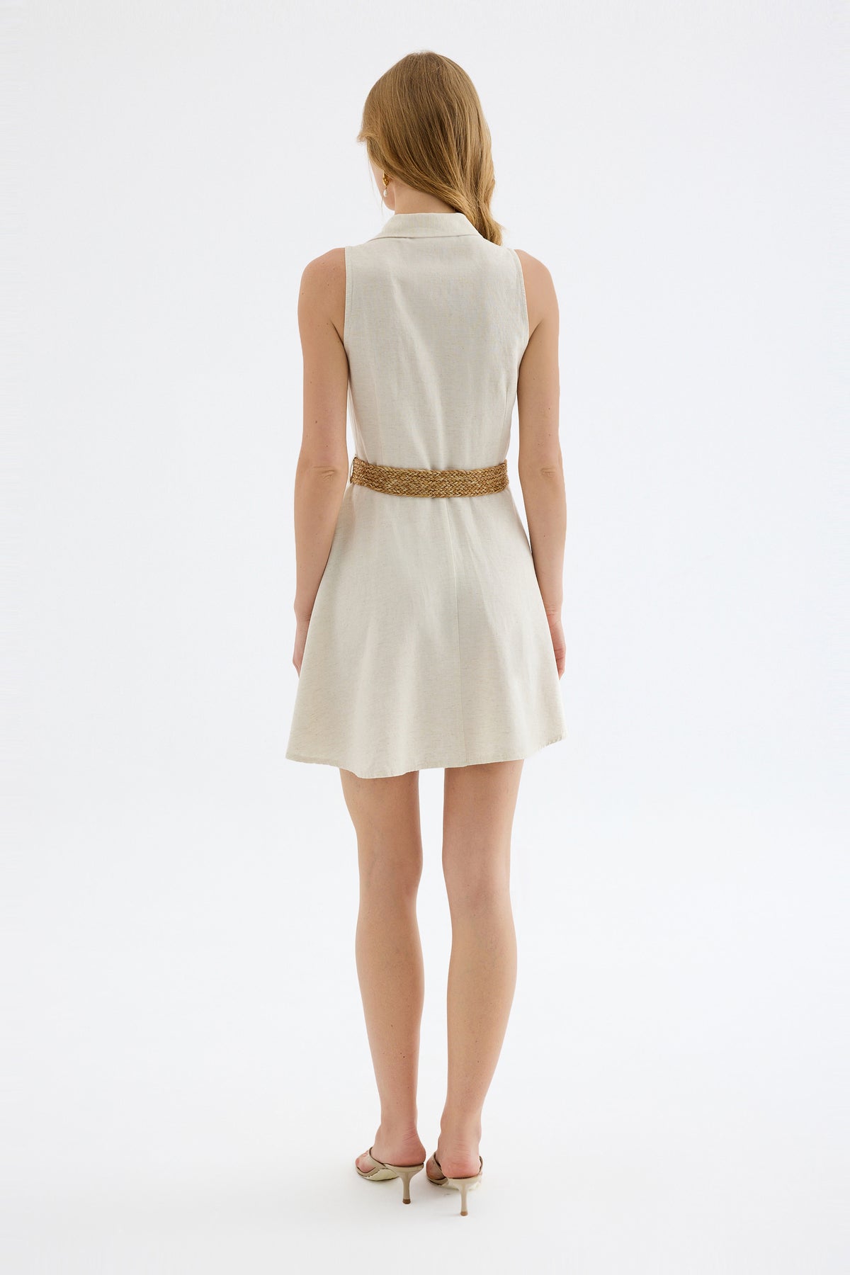 Mono Belted Mini Shirt Dress - Beige