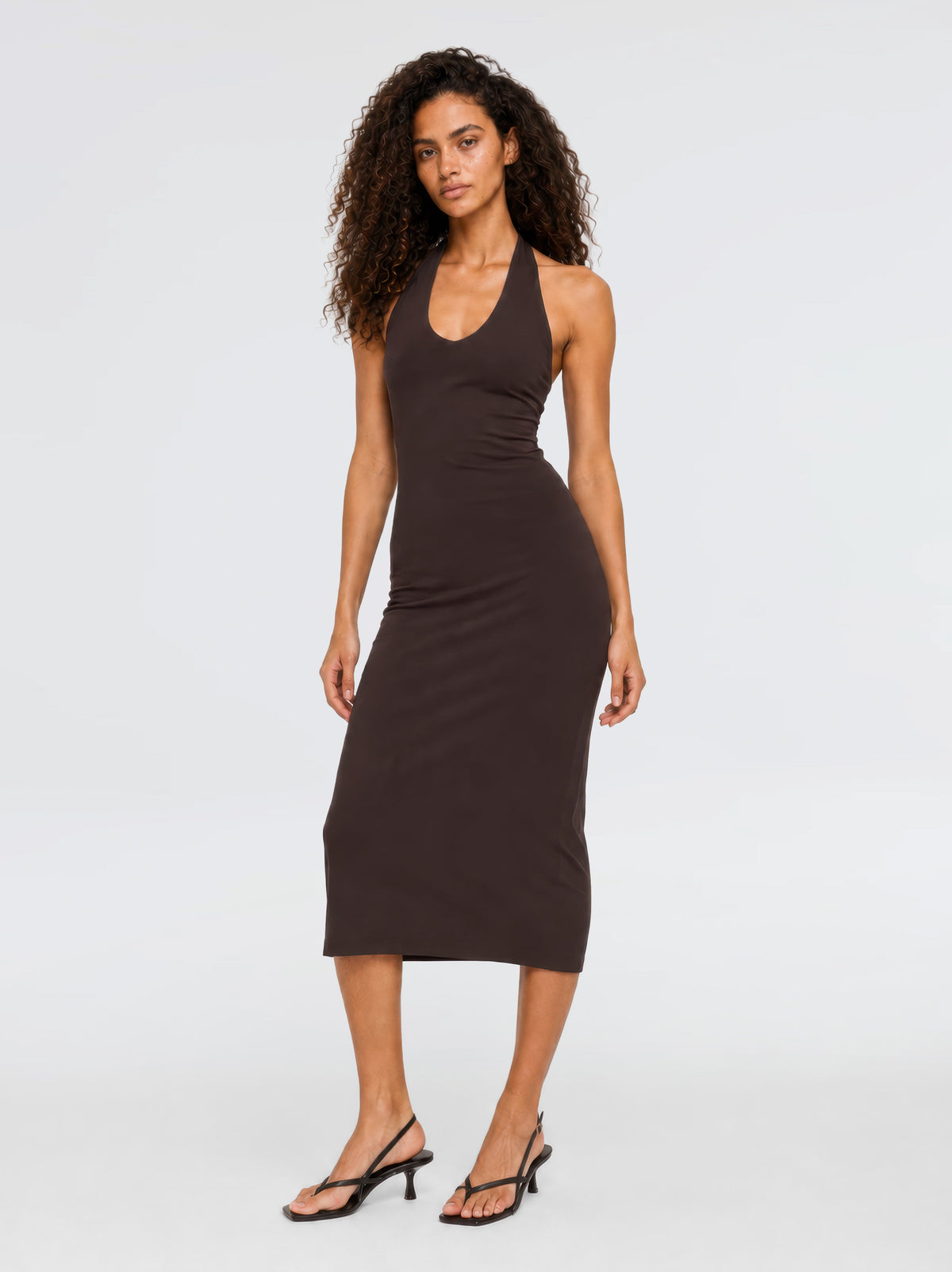 Orion Halter Cotton Midi Dress – Brown
