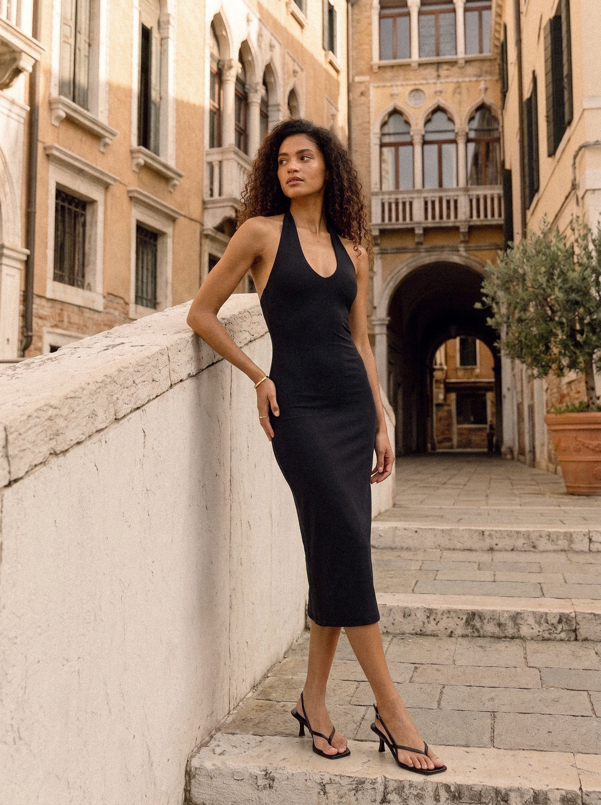 Orion Halter Cotton Midi Dress – Black