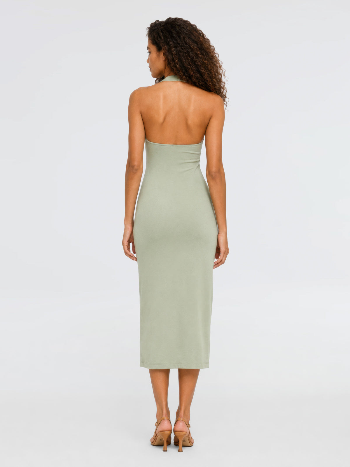 Orion Halter Cotton Midi Dress – Dusty Olive