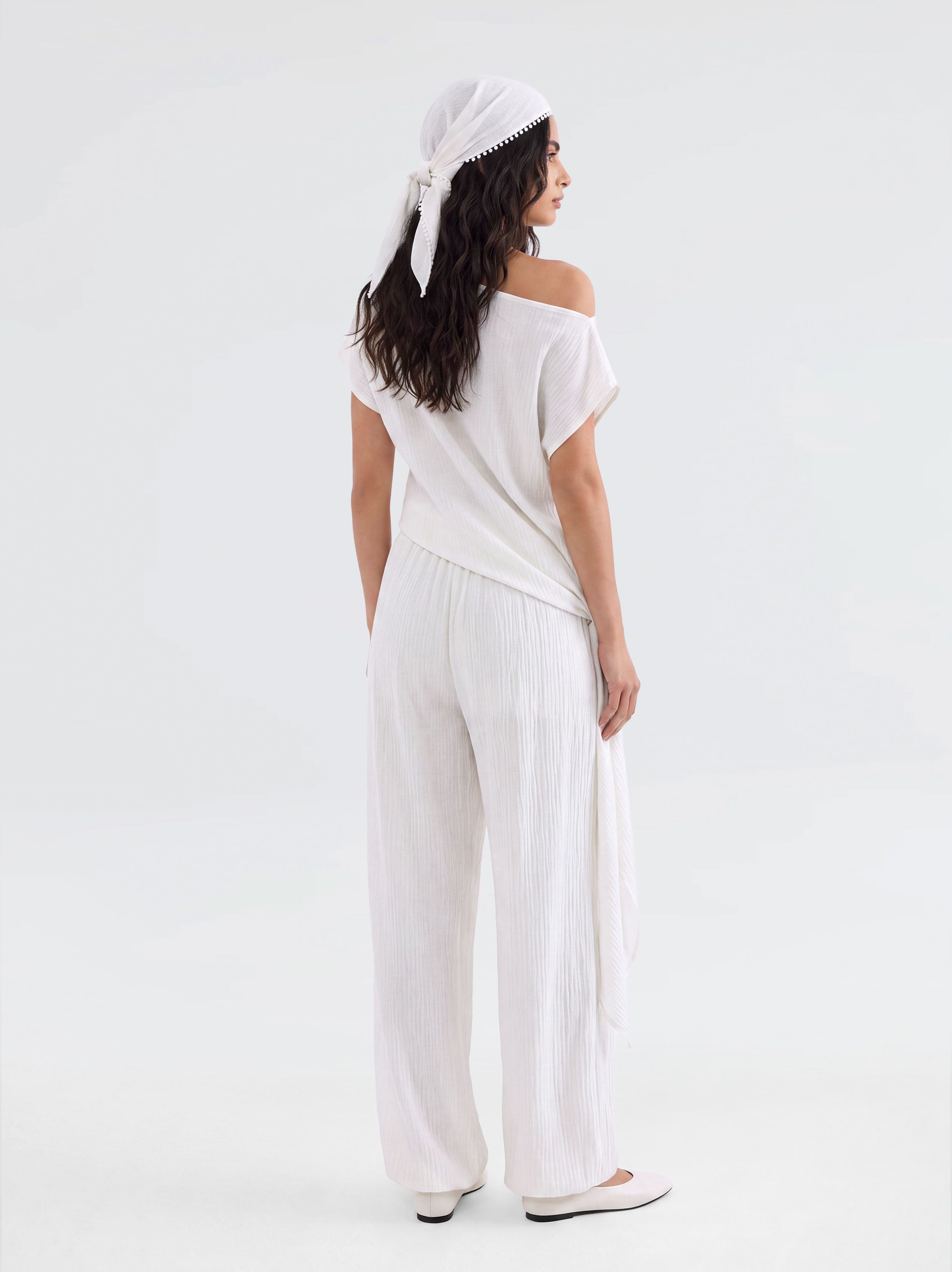 Velora Draped Viscose Balloon Pants - Ecru