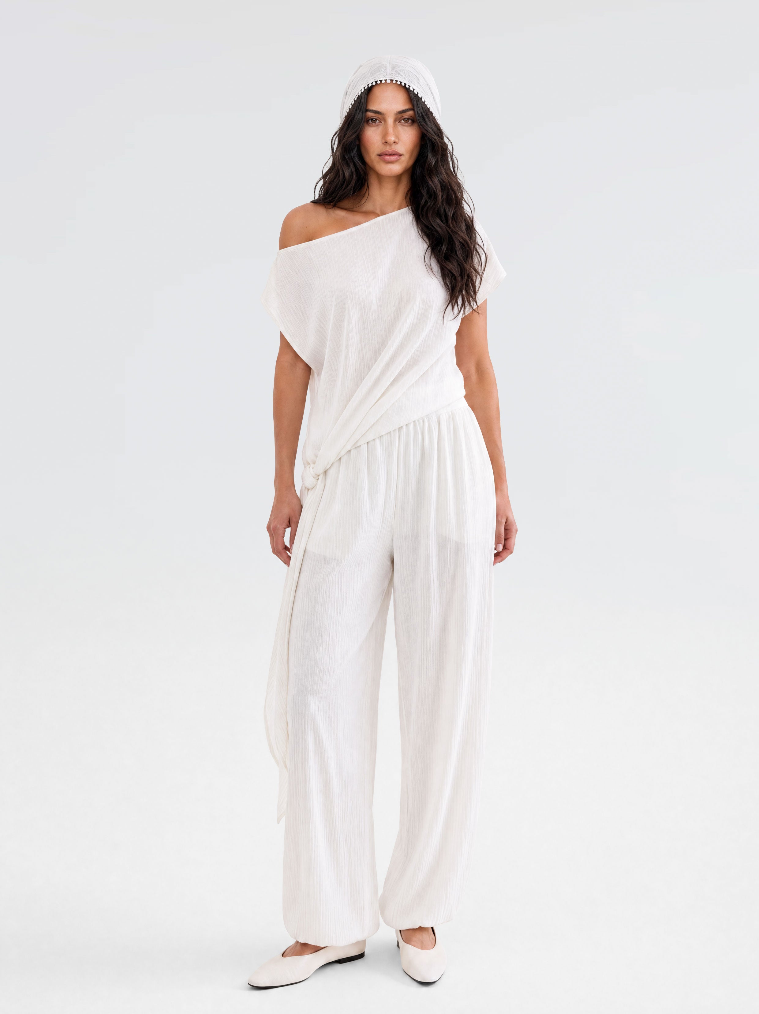 Velora Draped Viscose Balloon Pants - Ecru