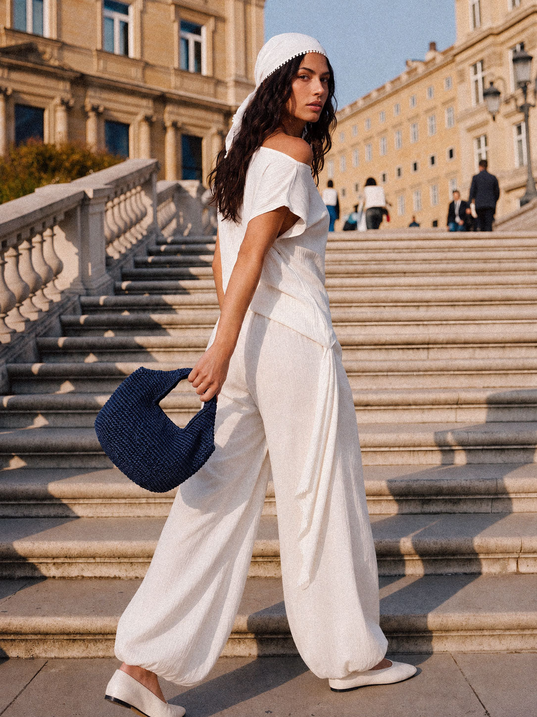 Velora Draped Viscose Balloon Pants - Ecru